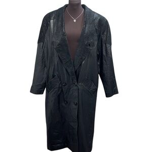 VTG G-III 80s 90s Women’s Black 100% Leather Long Trench Coat Jacket Size L